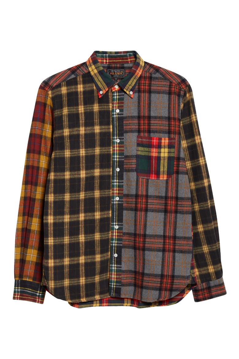Plaid Flannel Button-Down Shirt, Alternate, color, YELLOW