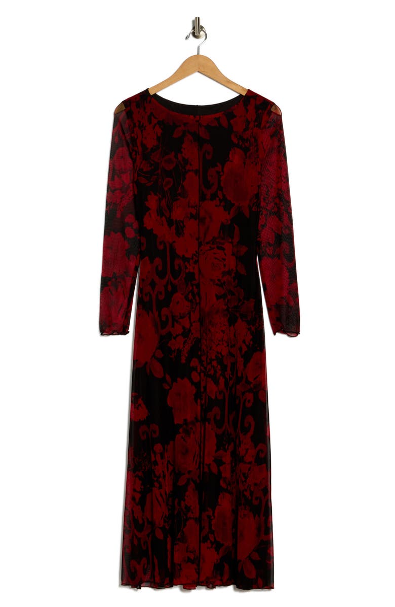Connected Apparel Long Sleeve Mesh Midi Dress, Alternate, color, Red