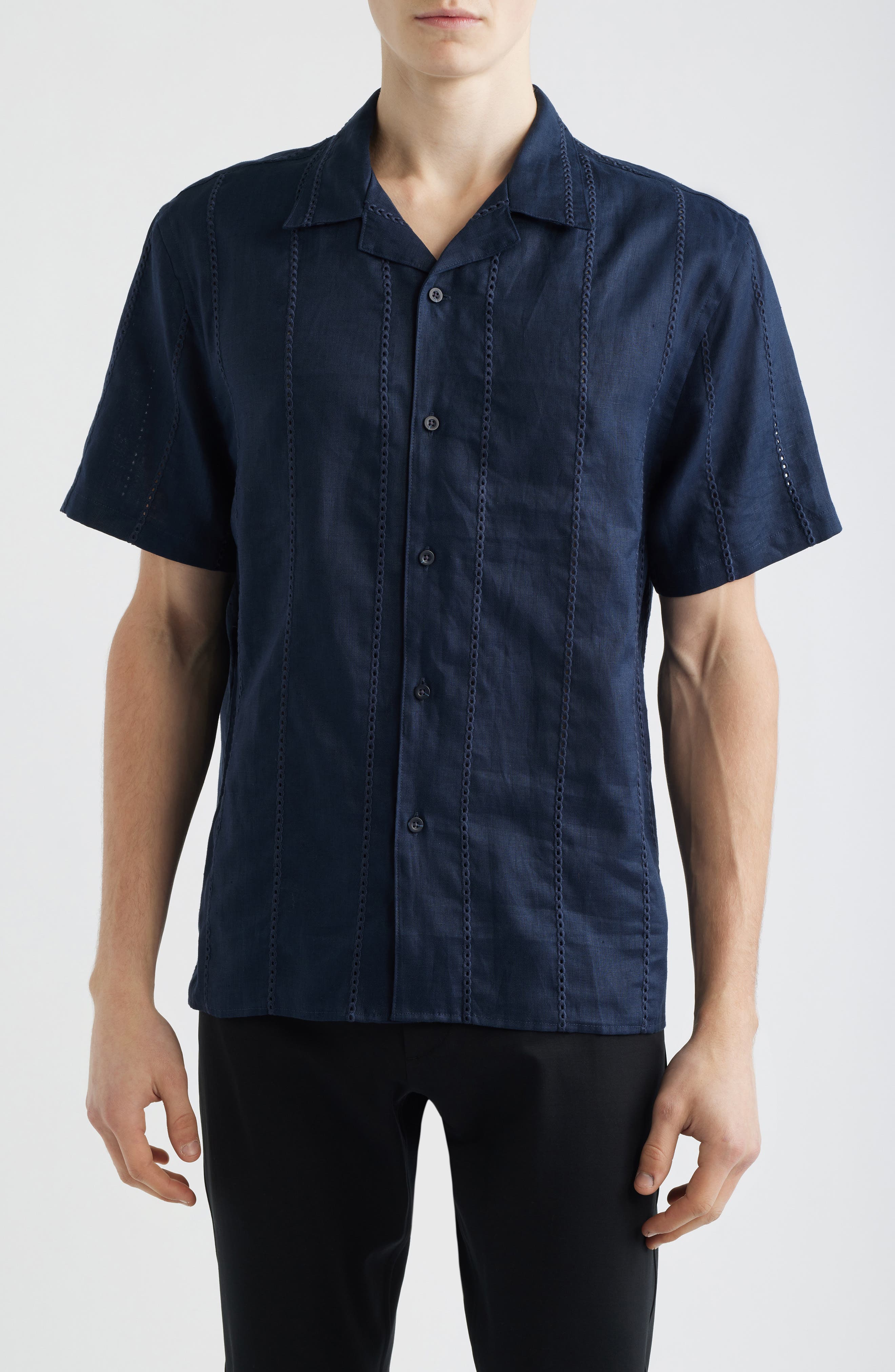 Eyelet Linen Button-Up Shirt - image 3