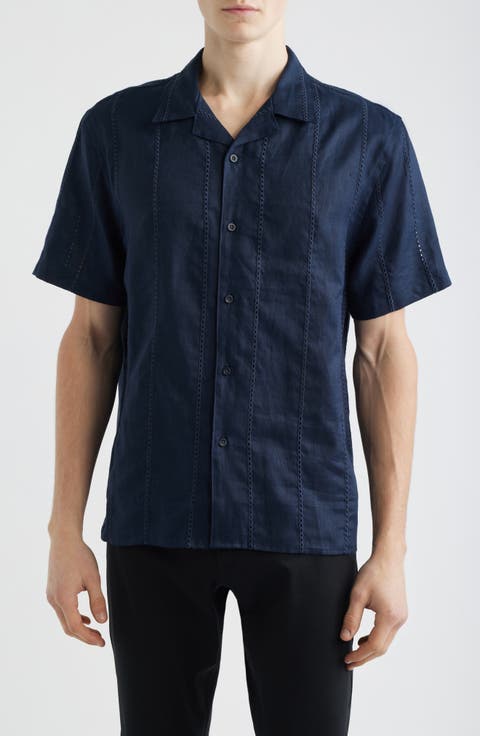 Eyelet Linen Button-Up Shirt