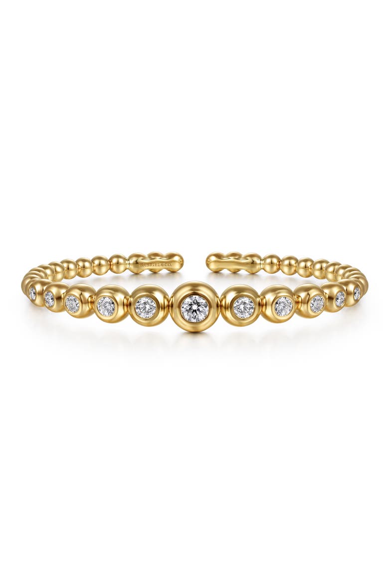 Bujukan Graduating Bezel Diamond Beaded Cuff Bracelet, Main, color, 14K YELLOW GOLD