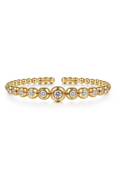 Bujukan Graduating Bezel Diamond Beaded Cuff Bracelet
