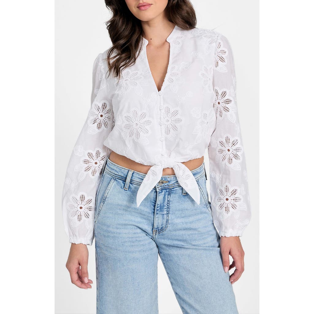 Guess Hazel Floral Embroidered Long Sleeve Tie Front Top