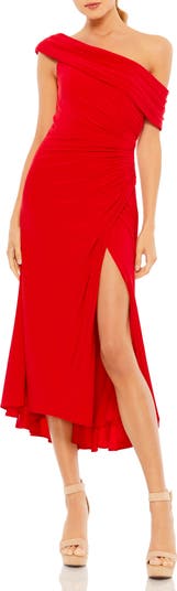 Ruched Off-The-Shoulder Midi Dress