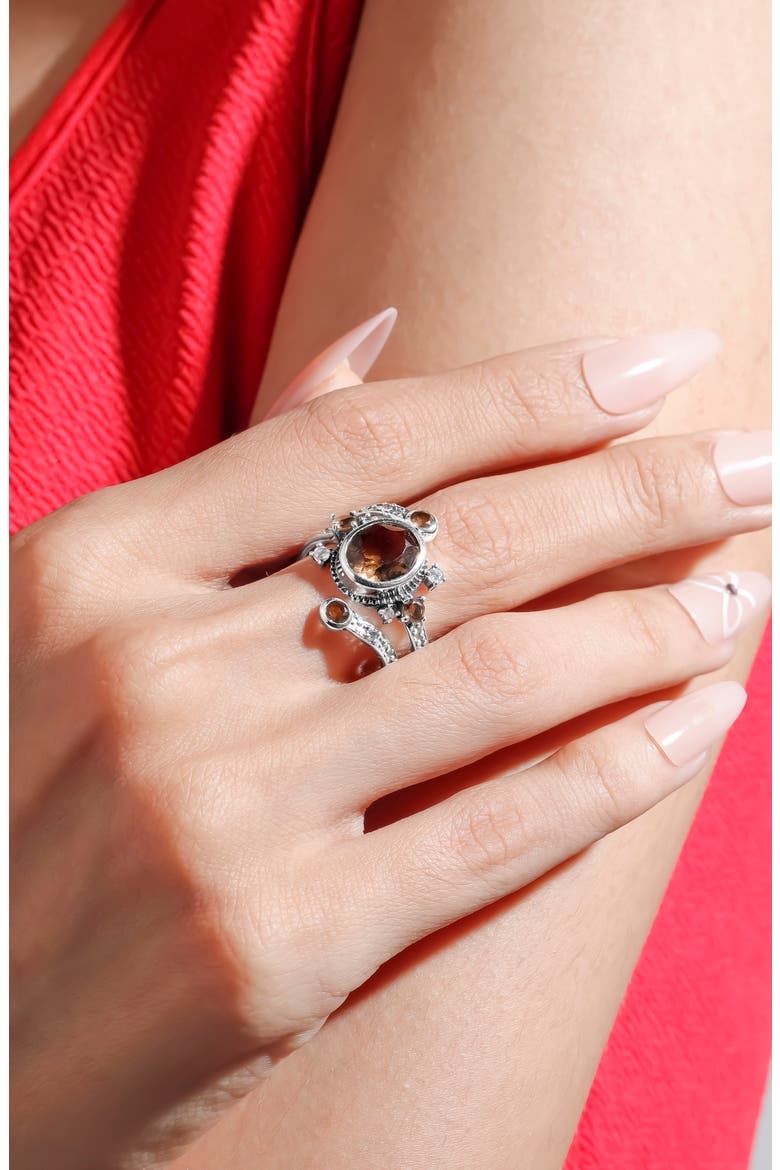 Silver Plated Smoky Quartz Statement Ring, Alternate, color, BROWN