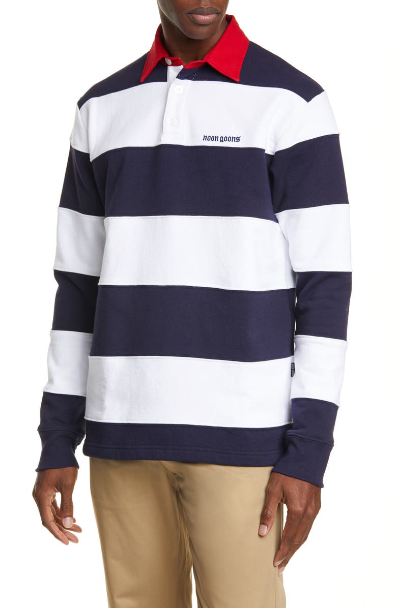 Noon Goons Fielders Stripe Fleece Rugby Shirt, Main, color,