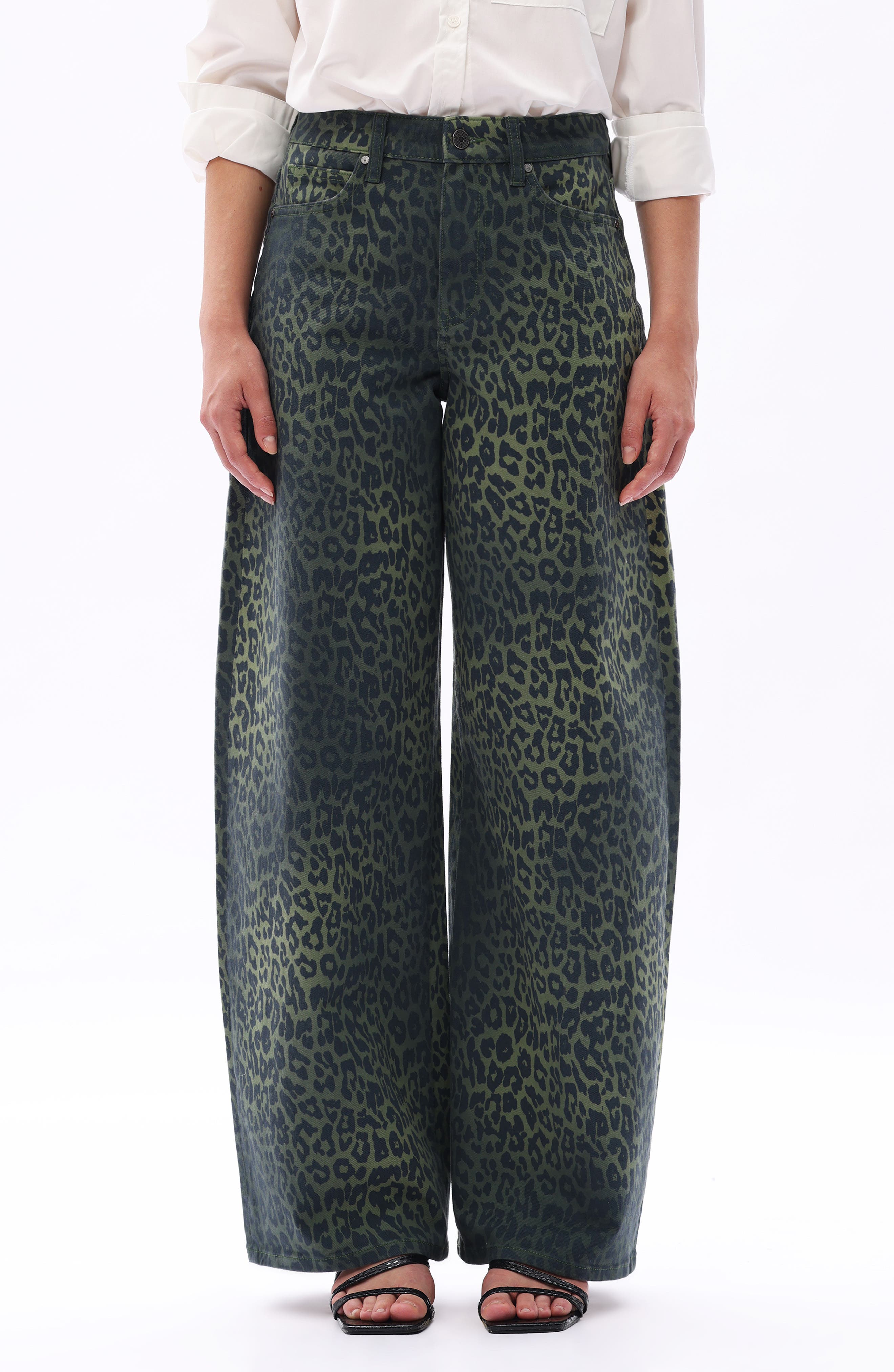 Ombre Leopard Print High Waist Barrel Jeans