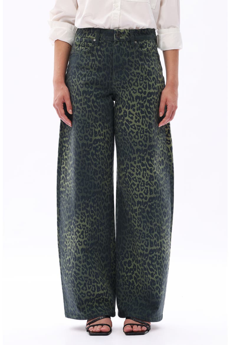 Ombré Leopard Print High Waist Barrel Jeans, Main, color, GREEN