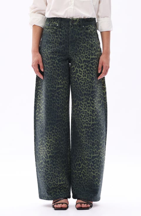 Ombré Leopard Print High Waist Barrel Jeans