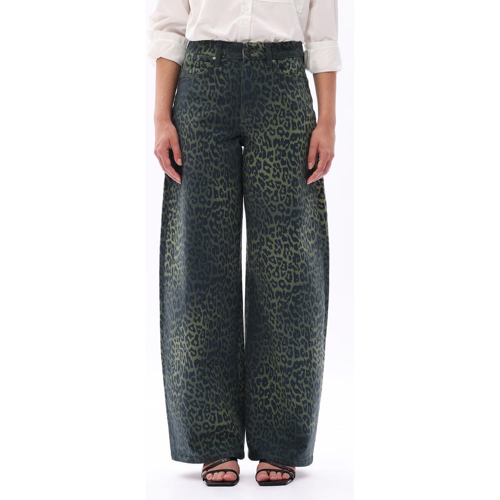 Bayeas Ombré Leopard Print High Waist Barrel Jeans In Green