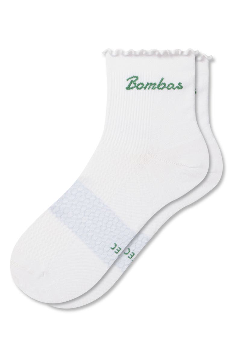 Bombas Ruffle Performance Quarter Socks, Main, color, White Moss