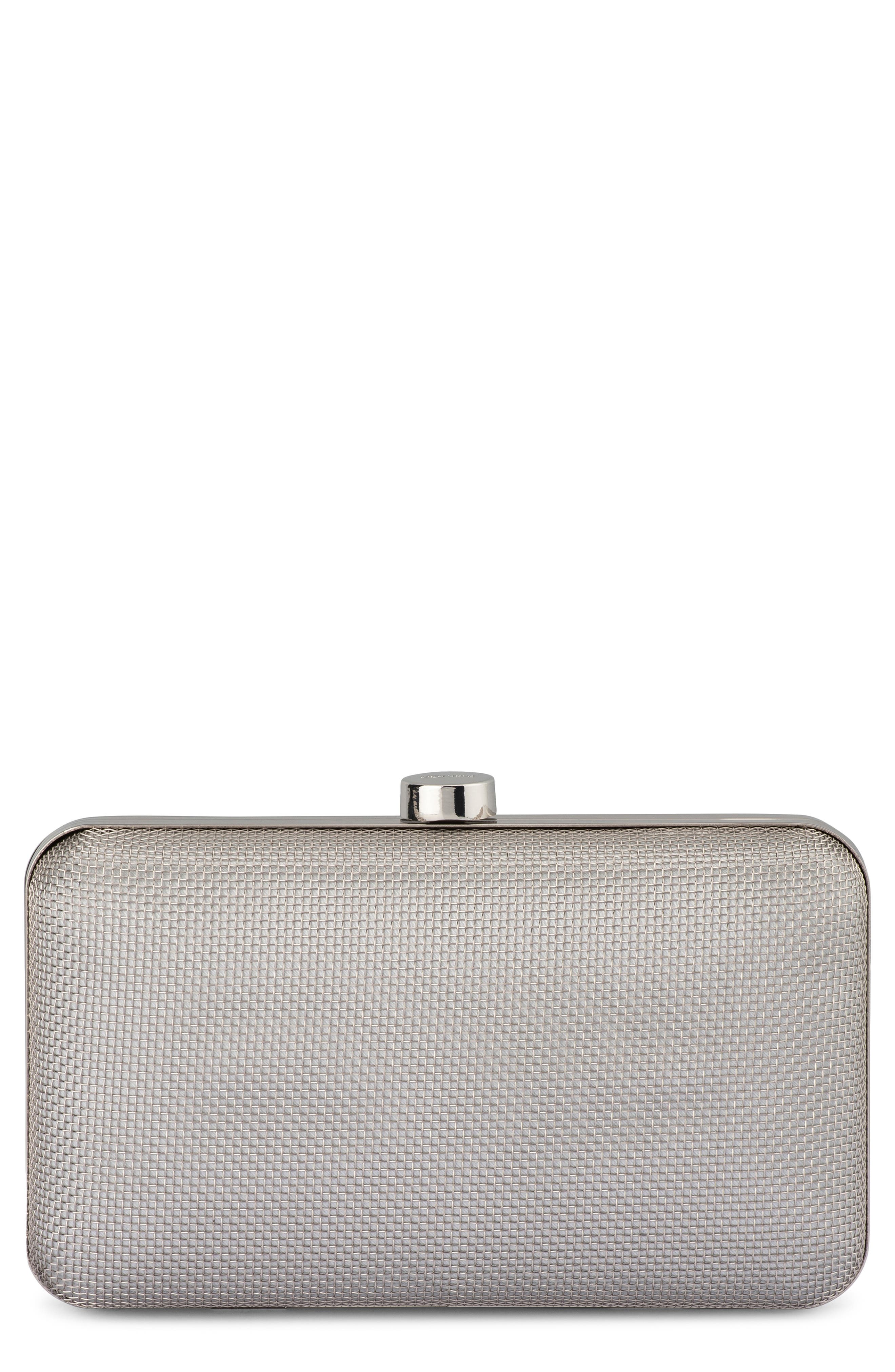 Olga Berg Jen Mesh Frame Clutch, Main, color, Silver
