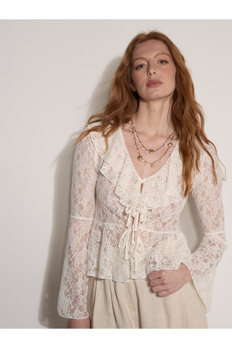 Lace Ruffle Cardigan, Main, color, Cream