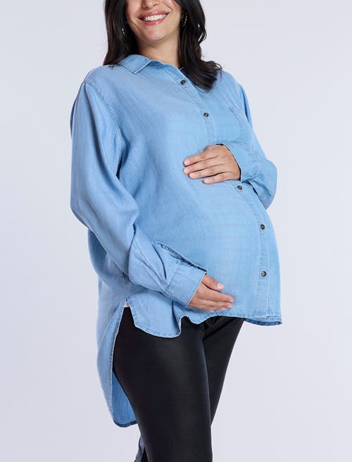 Motherhood Maternity Long Sleeve Button-up Poplin Shirt In Medium Chambray