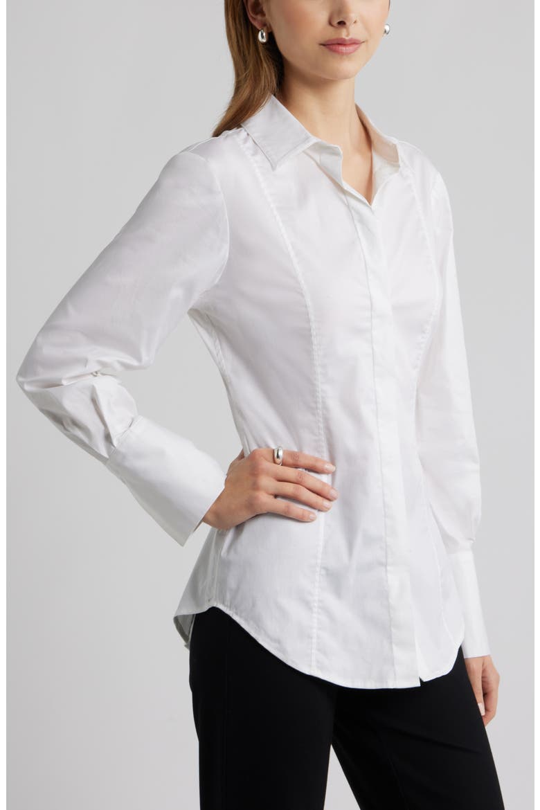 Seam Detail Split Back Stretch Cotton Poplin Shirt, Alternate, color, WHITE