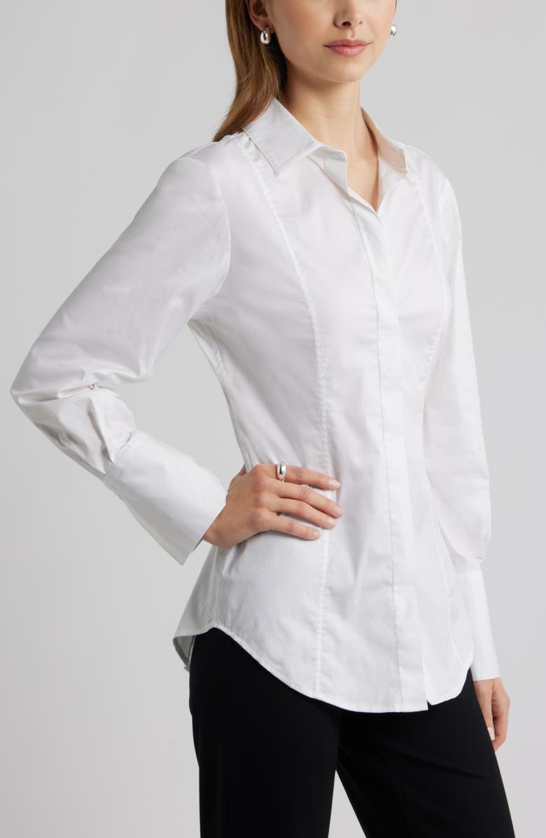 Open Edit Seam Detail Split Back Stretch Cotton Poplin Shirt, Alternate, color, White