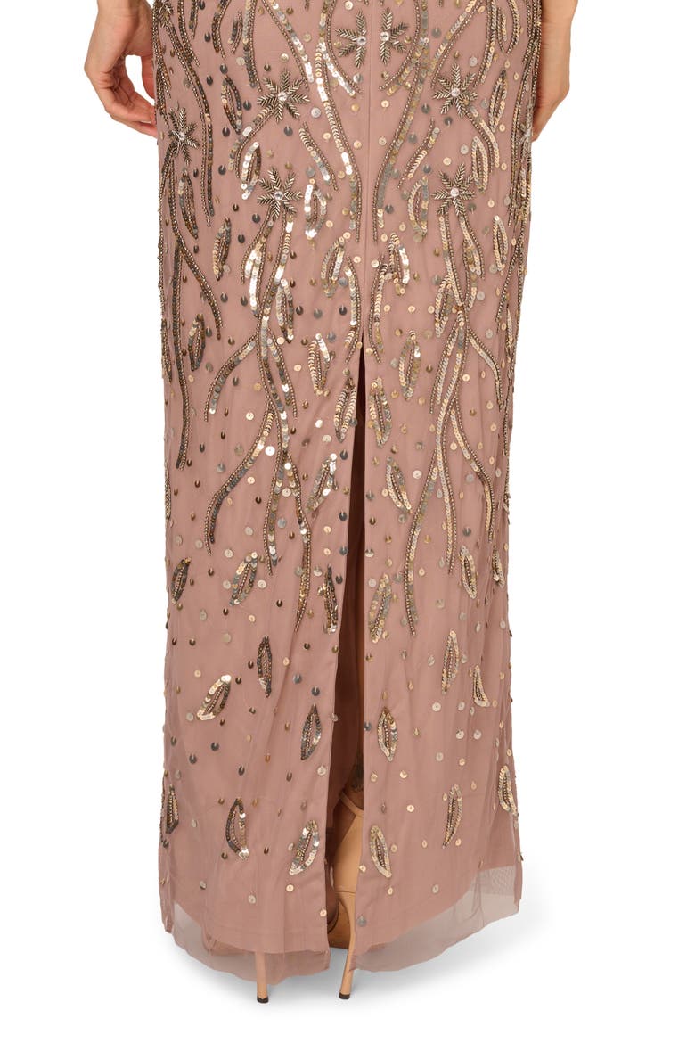 Beaded Mesh Gown, Alternate, color, STONE