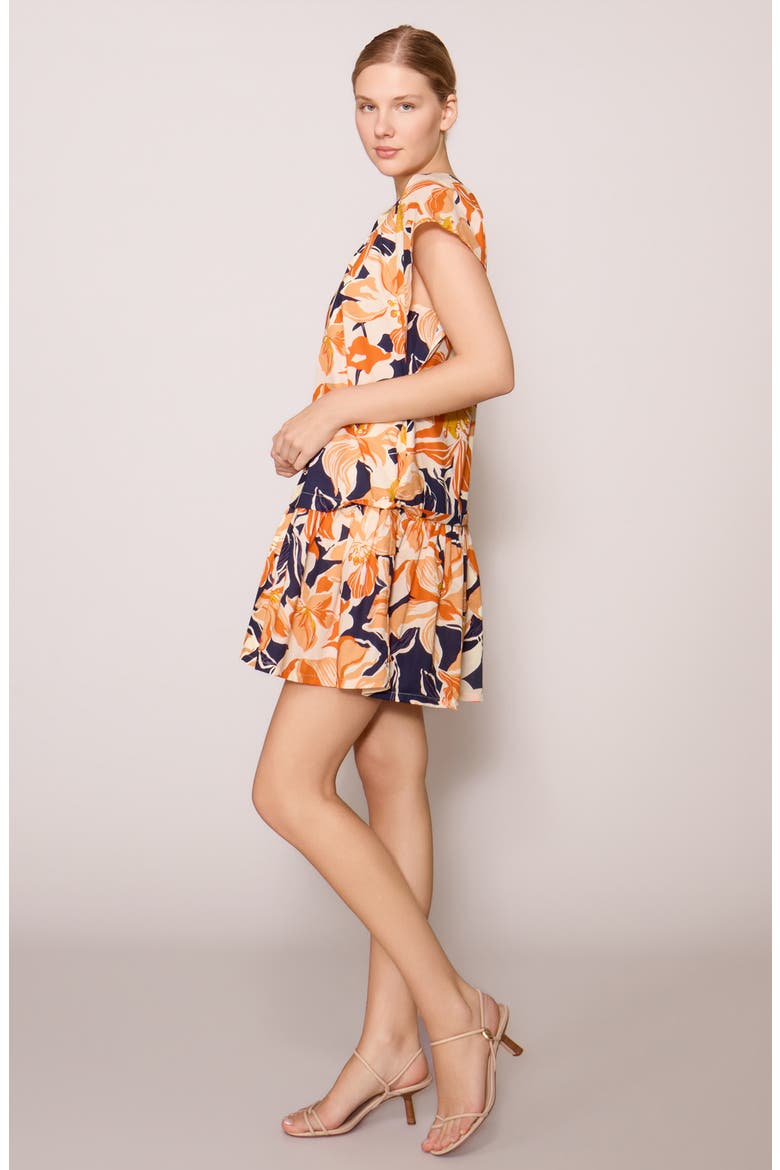Floral Cap Sleeve Drop Waist Minidress, Alternate, color, ORANGE NAVY MULTI