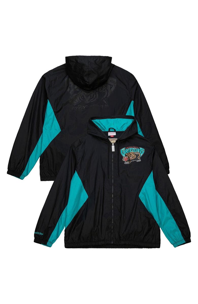 Mitchell & Ness Men's Mitchell & Ness Black Memphis Grizzlies Playmaker Full-Zip Hooded Windbreaker Jacket, Main, color, Black