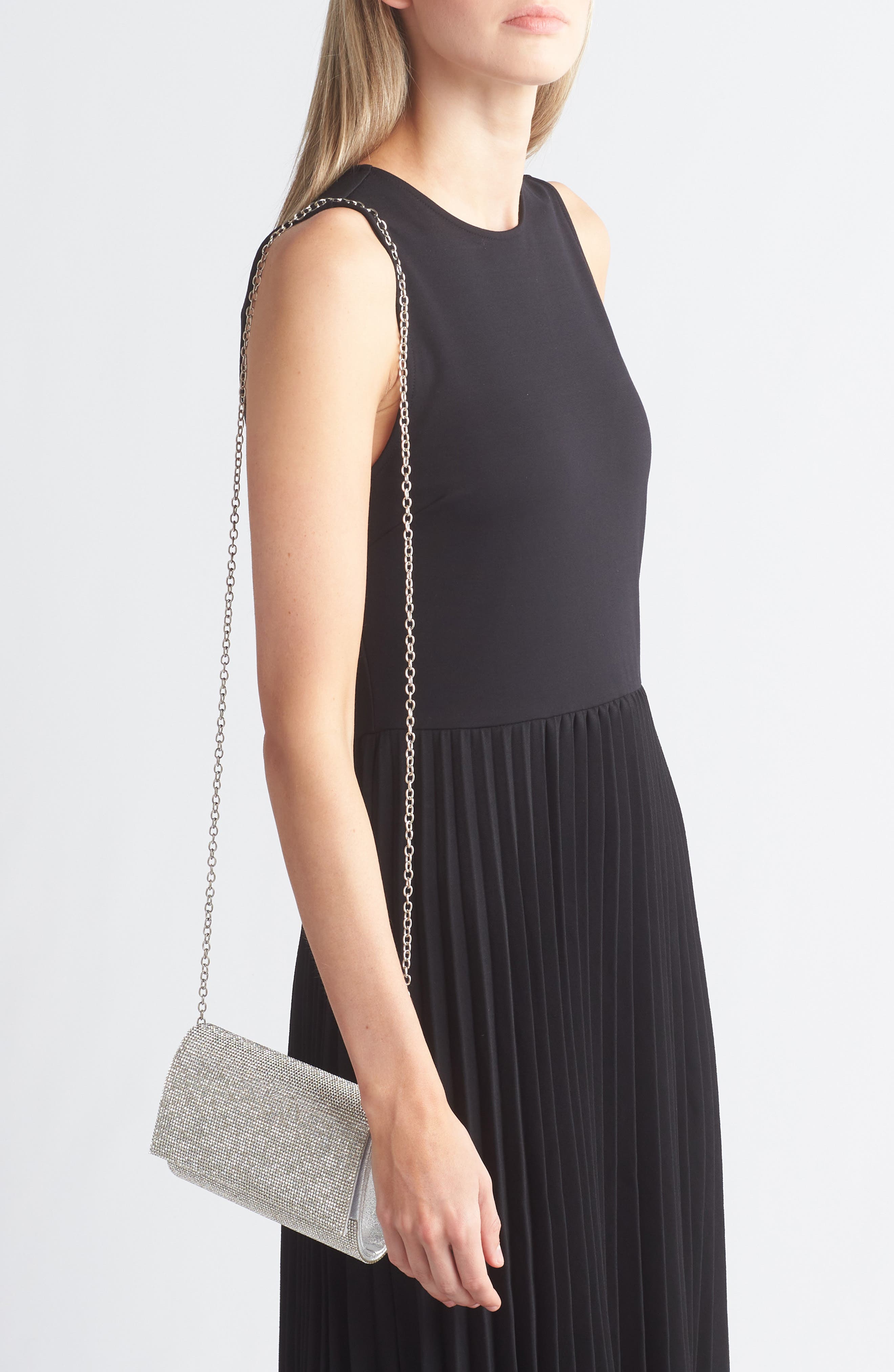 Jessica McClintock Alexis Rhinestone Crossbody Clutch, Alternate, color, Silver