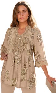 Roaman's Plus Size Juliet Lace Trim Button Down Shirt