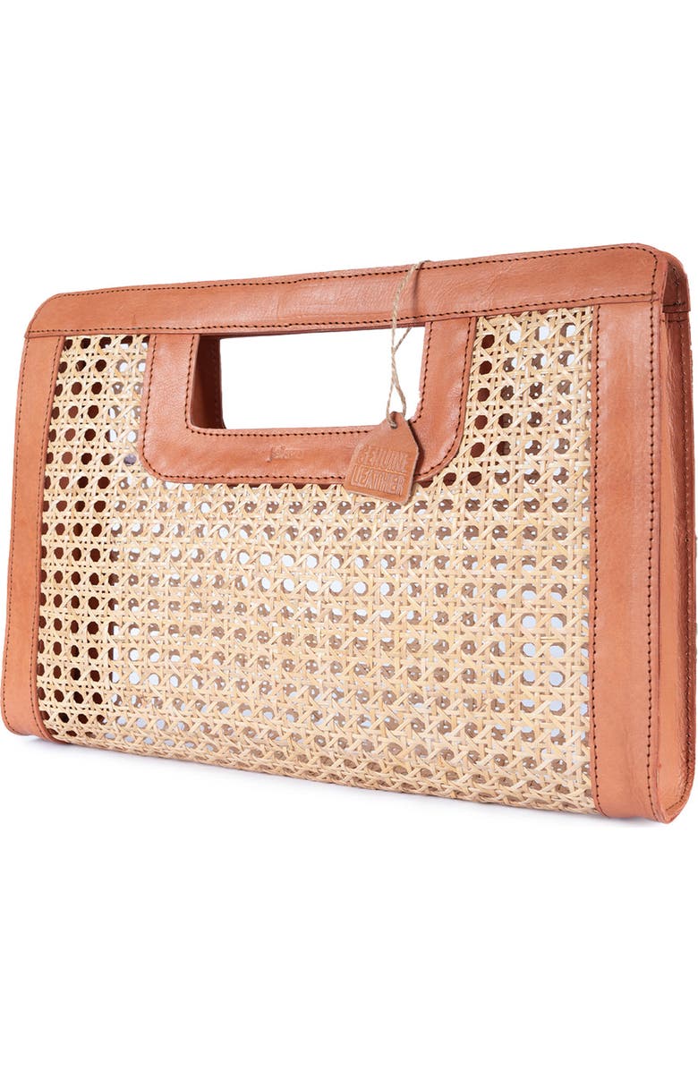 Jelavu Delmar Rattan & Leather Frame Clutch, Alternate, color, Tan