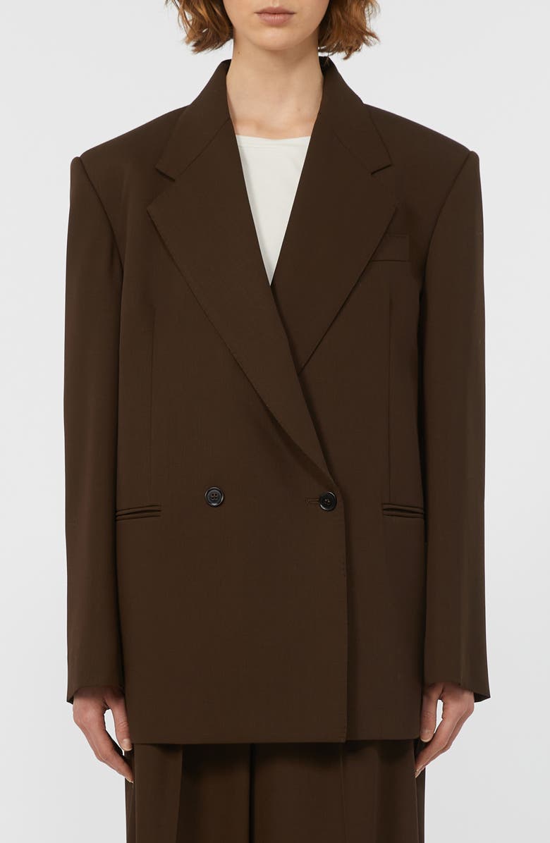 Weekend Max Mara Ginseng Double Breasted Virgin Wool Blazer, Main, color, Dark Brown