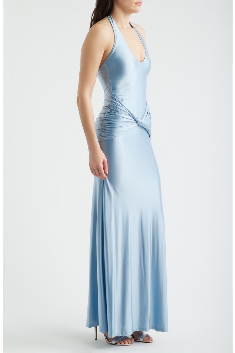 Soraya Halter Neck Satin Jersey Gown, Alternate, color, BABY BLUE