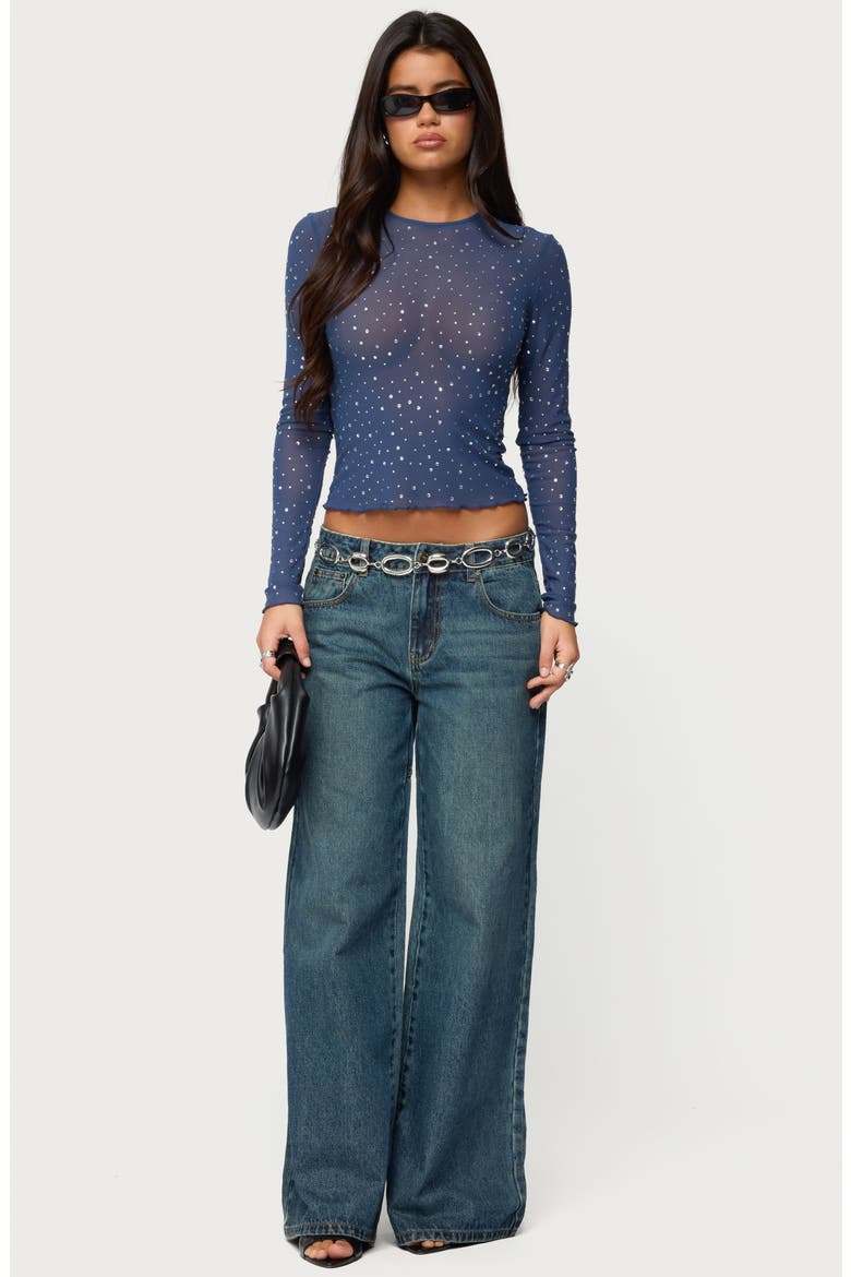 Anari Embellished Mesh Top, Alternate, color, BLUE