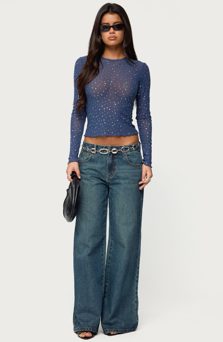 EDIKTED Anari Embellished Mesh Top, Alternate, color, Blue