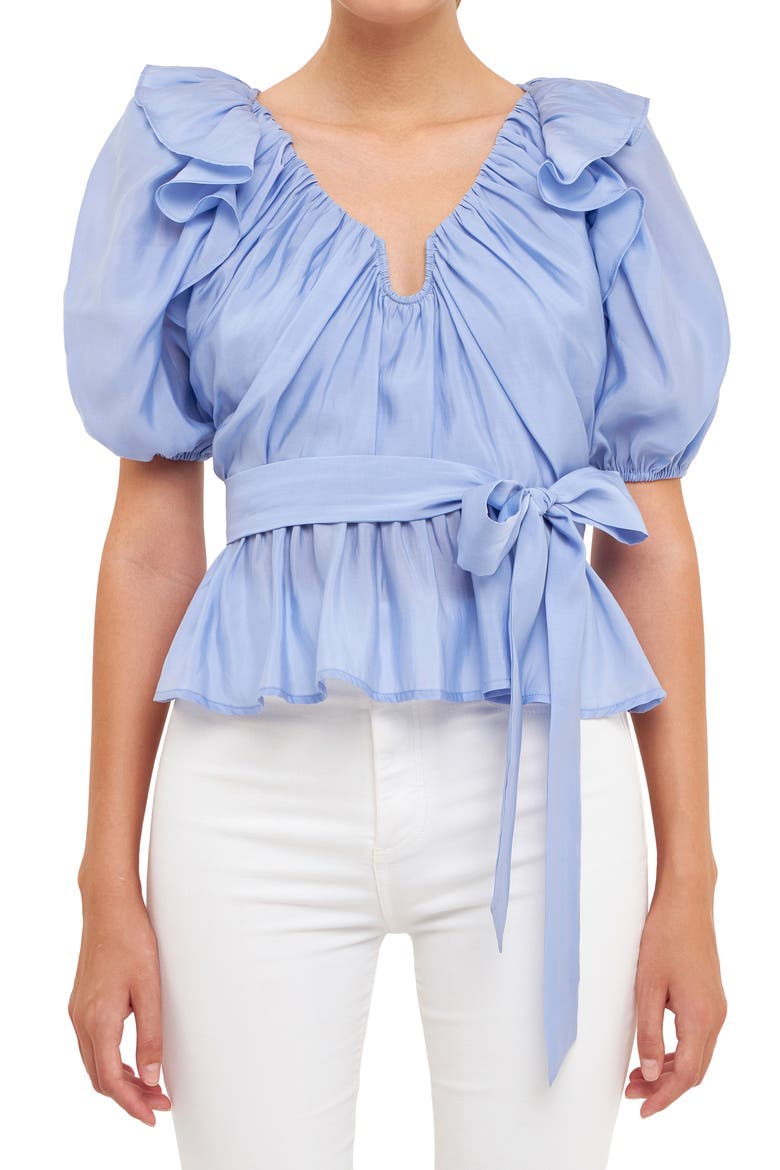Ruffle Puff Sleeve Top, Alternate, color, POWDER BLUE