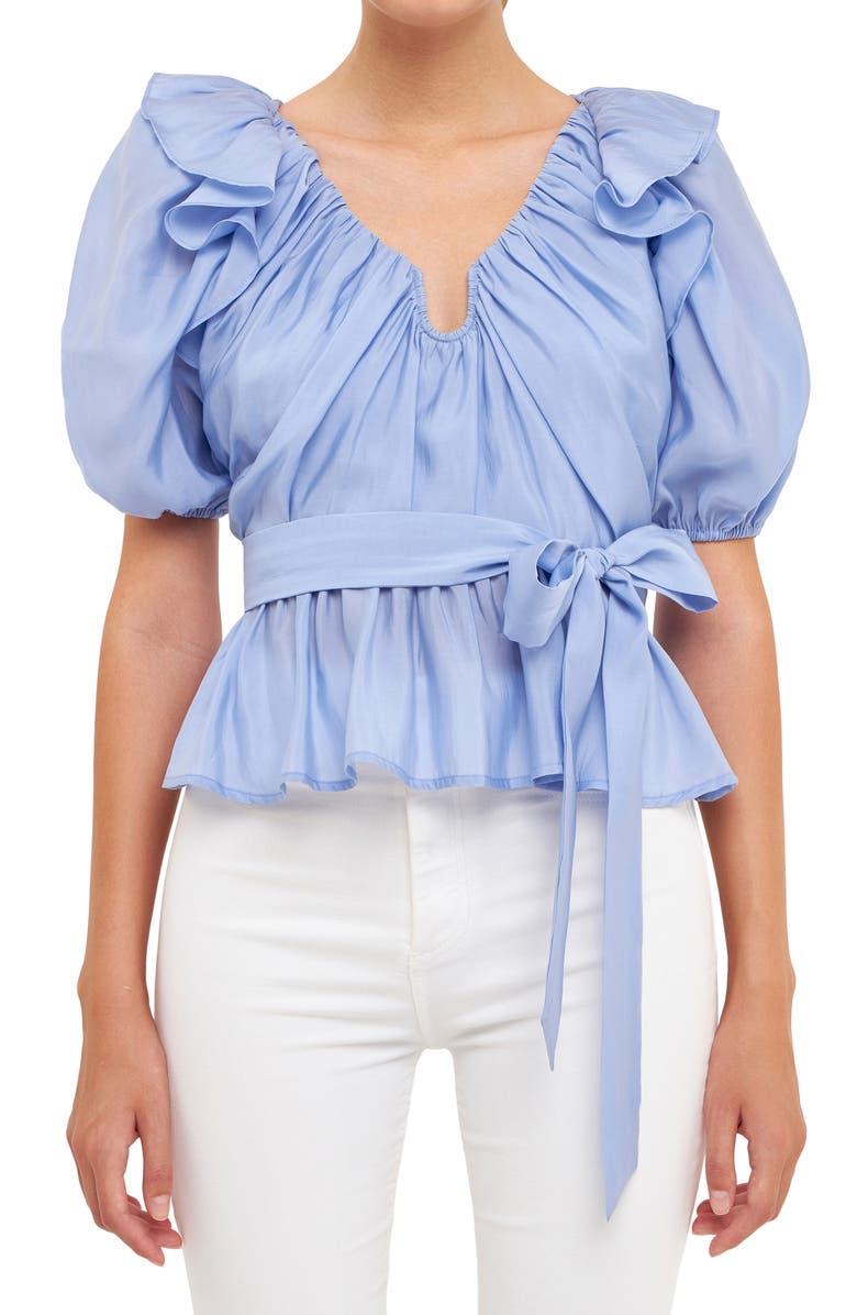 Endless Rose Ruffle Puff Sleeve Top, Alternate, color, Powder Blue