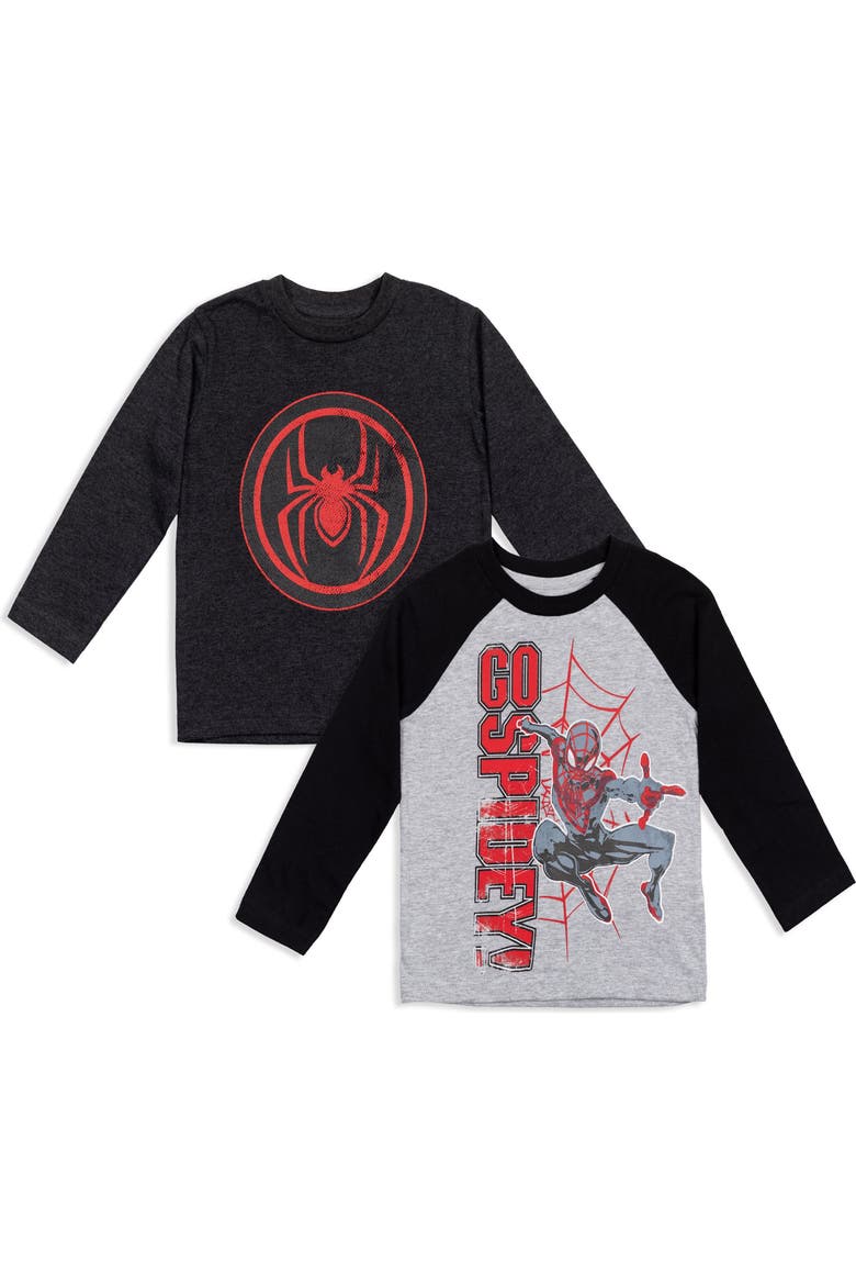 Spider-Man 2-Piece Long Sleeve T-Shirts, Main, color, Grey Black Miles