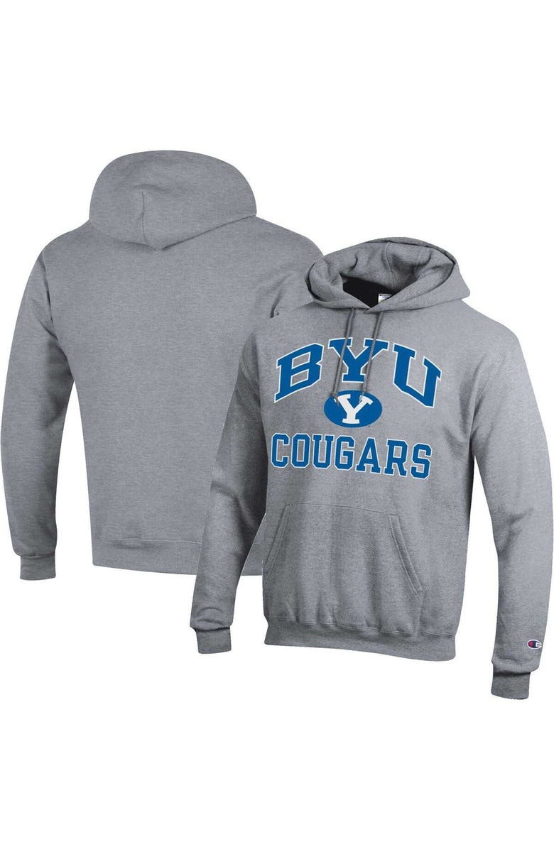 Champion Men's Champion Heather Gray BYU Cougars High Motor Pullover Hoodie, Main, color, 