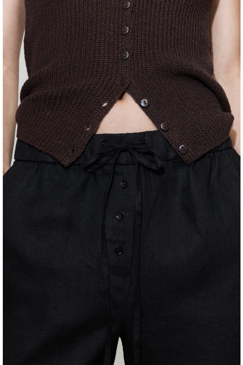 Wide Leg Button Detail Linen Pants, Alternate, color, BLACK