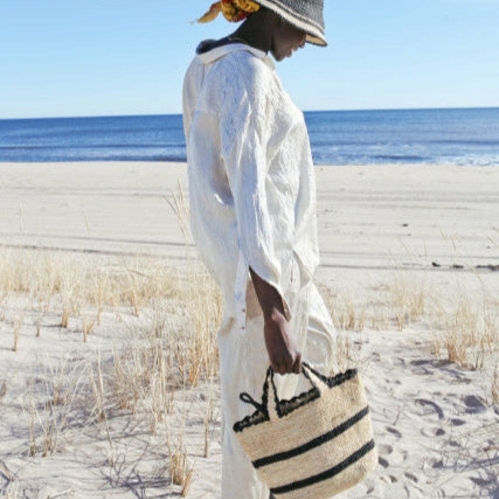 indego africa Odette Beach Tote, Alternate, color, Natural & Black Stripe - Mini