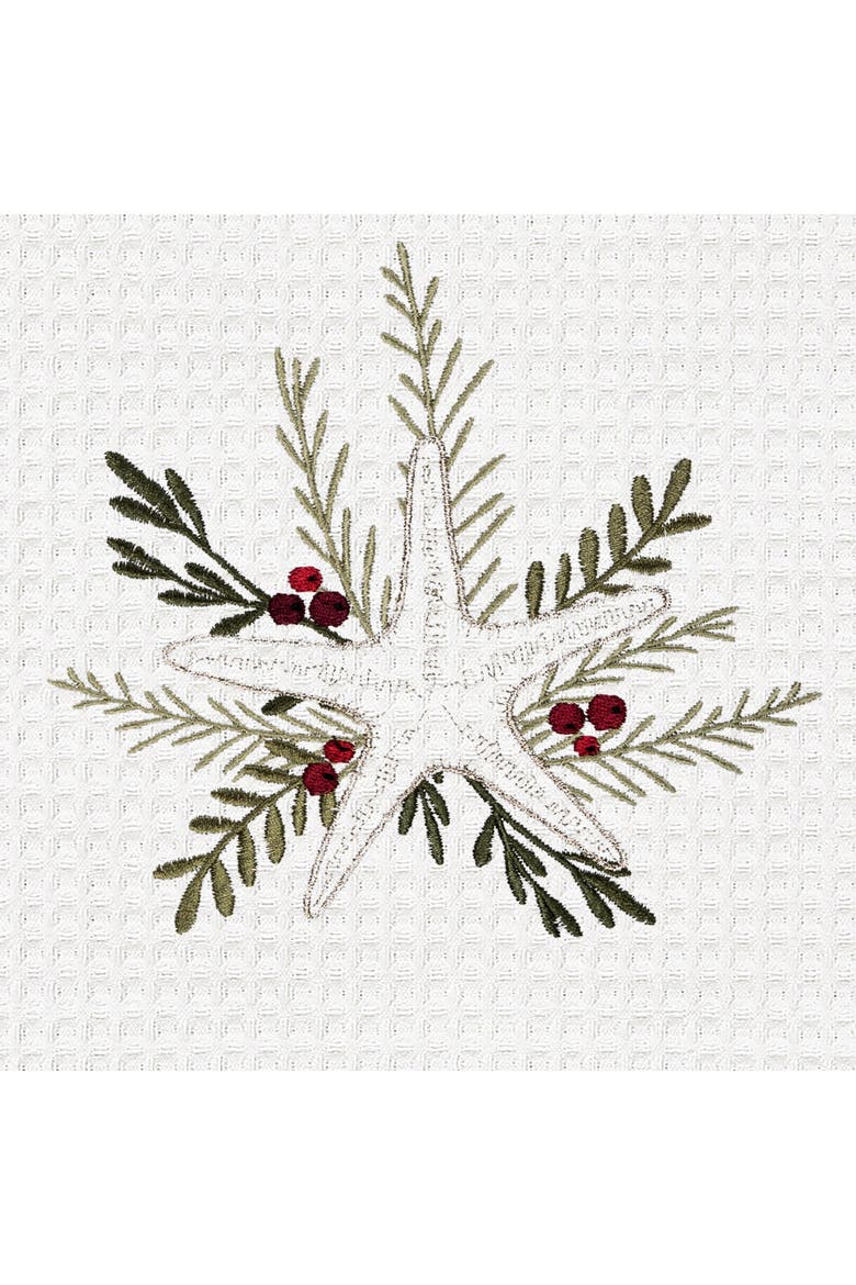 Coastal Tidings Starfish Botanical Christmas Towel, Alternate, color, Green
