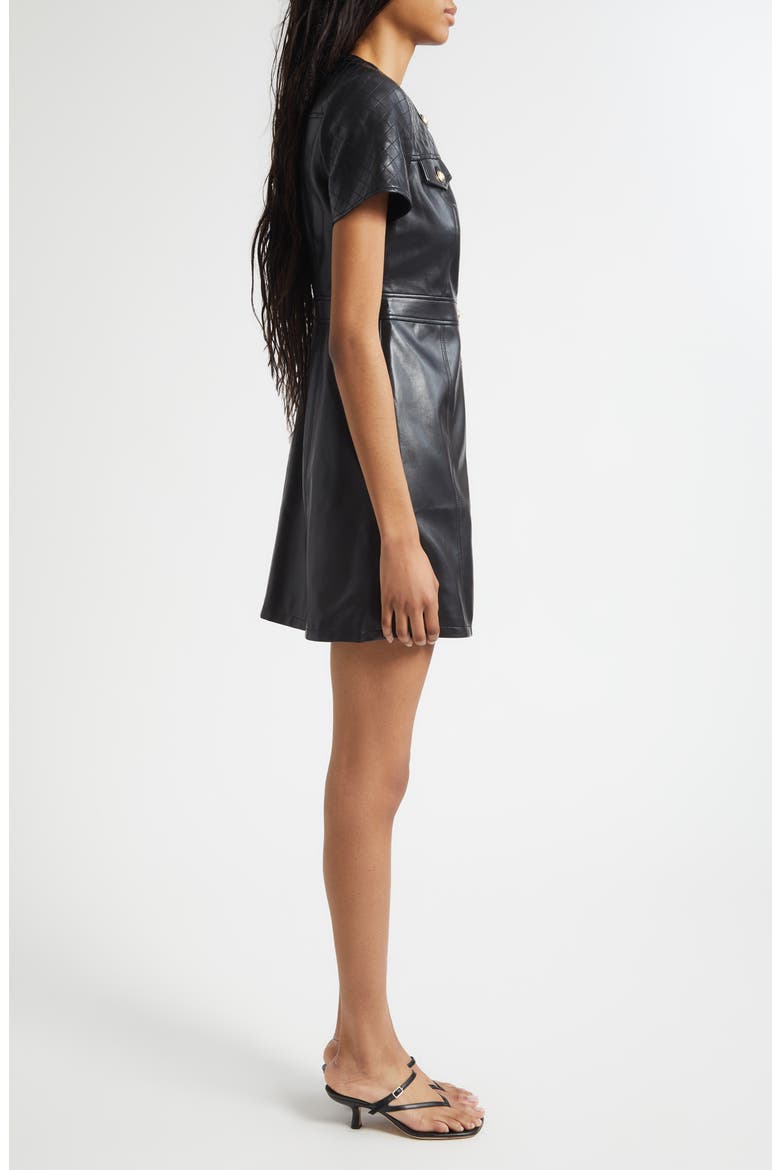 Layla Quilted Faux Leather Minidress, Alternate, color, BLACK
