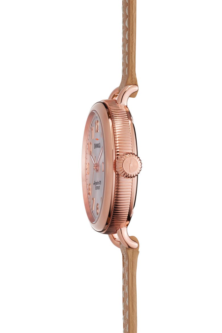 The Birdy Leather Strap Watch, 34mm, Alternate, color, NATURAL/ SILVER/ ROSE GOLD