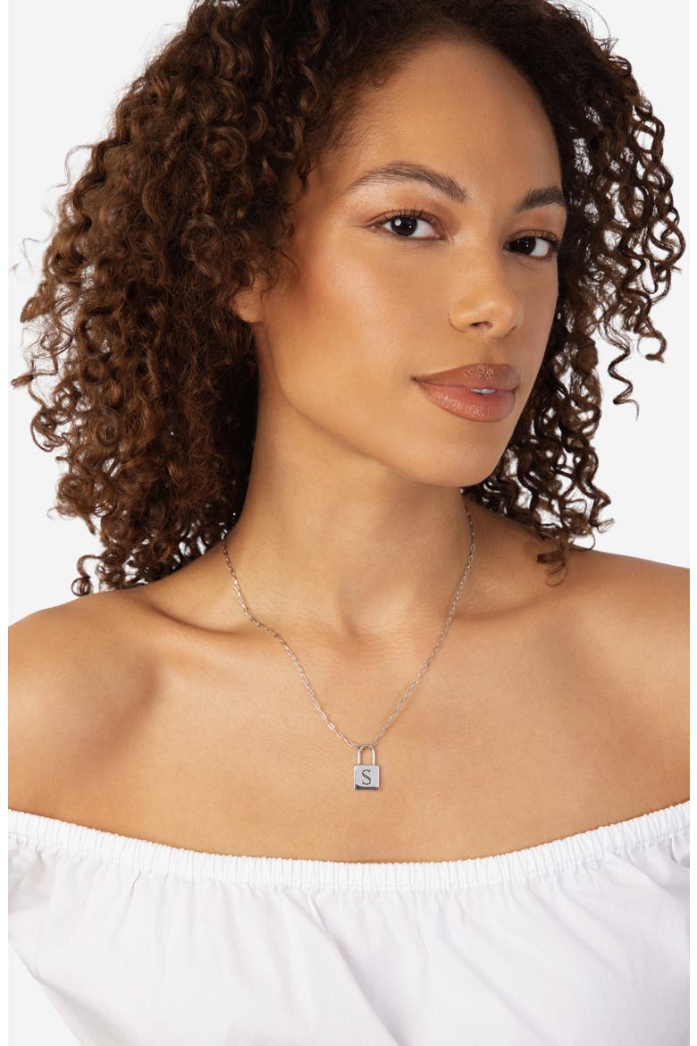 Personalized Initial Lock Pendant Necklace, Alternate, color, SILVER