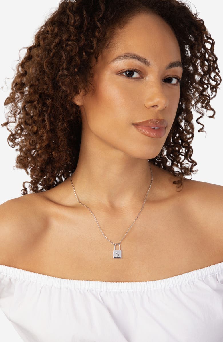 ATHRA LUXE Personalized Initial Lock Pendant Necklace, Alternate, color, Silver