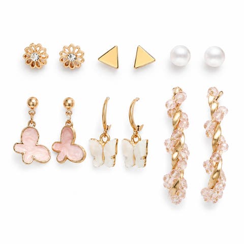 6-Pair 14K Gold-Plated Mixed Stud and Drop Earring Set
