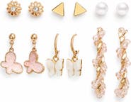 Gemini Jewelry 6-Pair 14K Gold-Plated Mixed Stud and Drop Earring Set