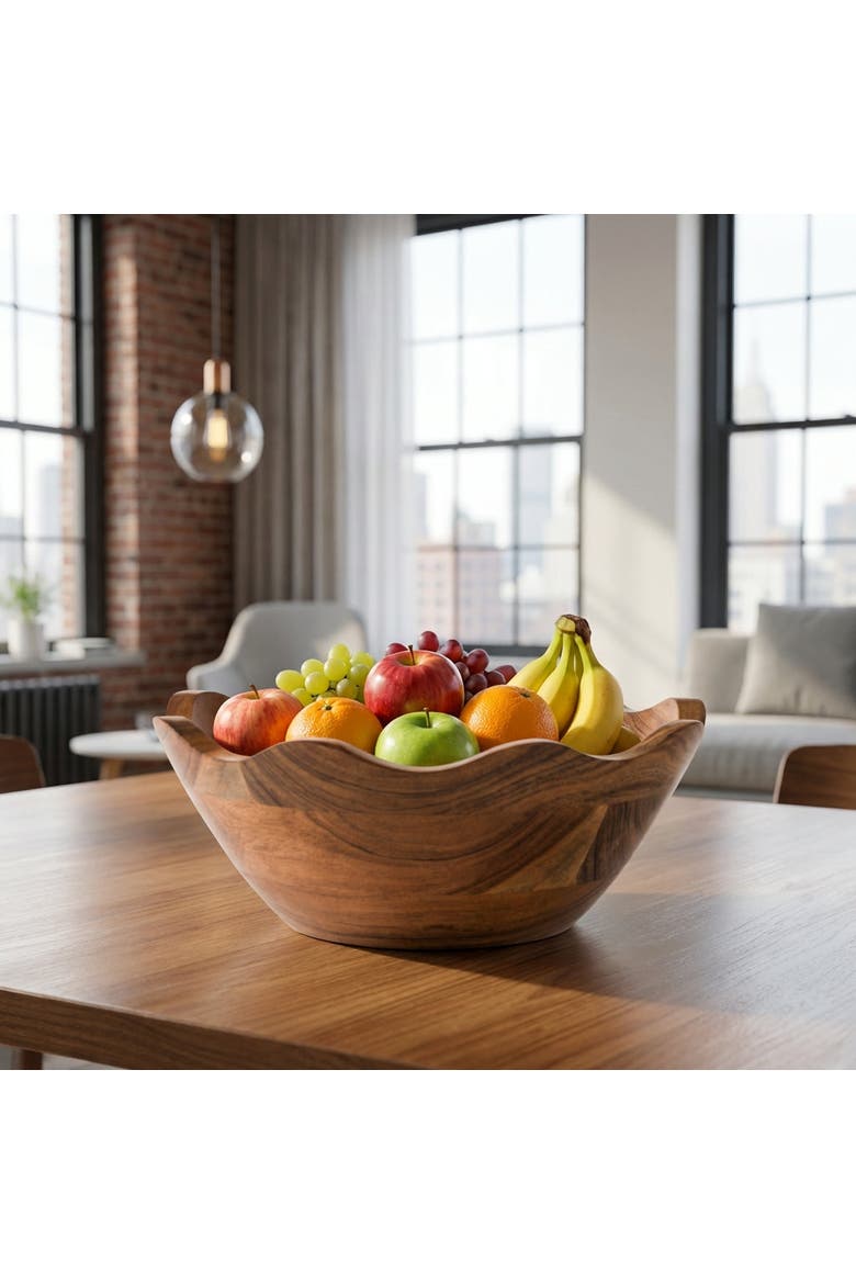 Acacia Wood Scallop Bowl, Alternate, color, Natural - Small