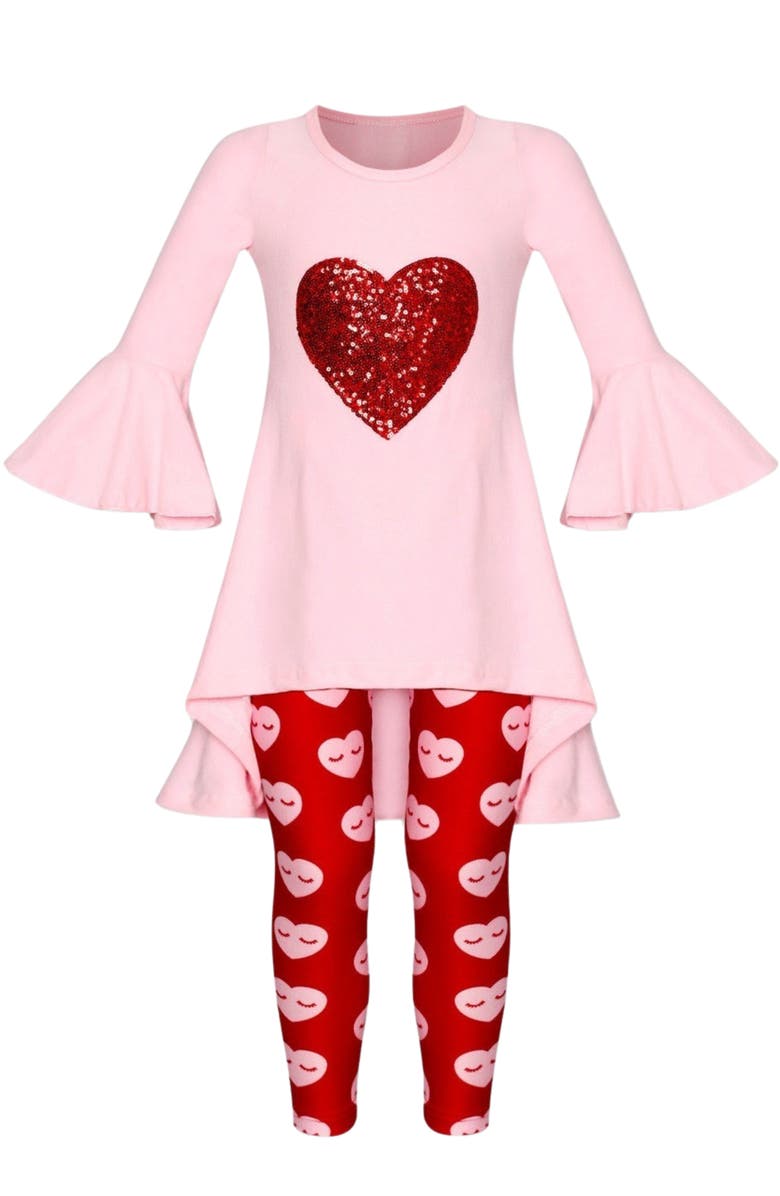 Mia Belle Girls Totally Yours Heart Tunic and Legging Set, Main, color, Pink