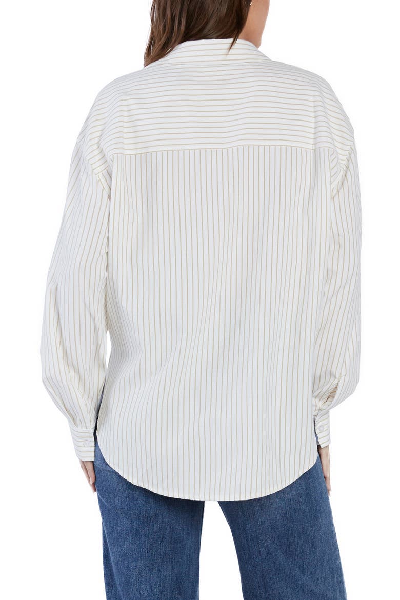 Slick Stripe Cotton Blend Button-Up Shirt, Alternate, color, BROWN STRIPES