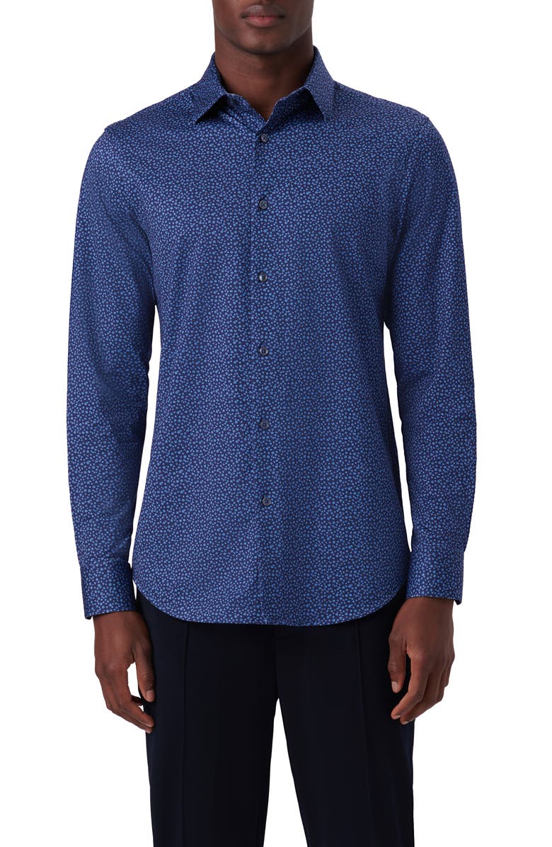 Bugatchi James OoohCotton<sup>®</sup> Floral Button-Up Shirt, Main, color, Navy