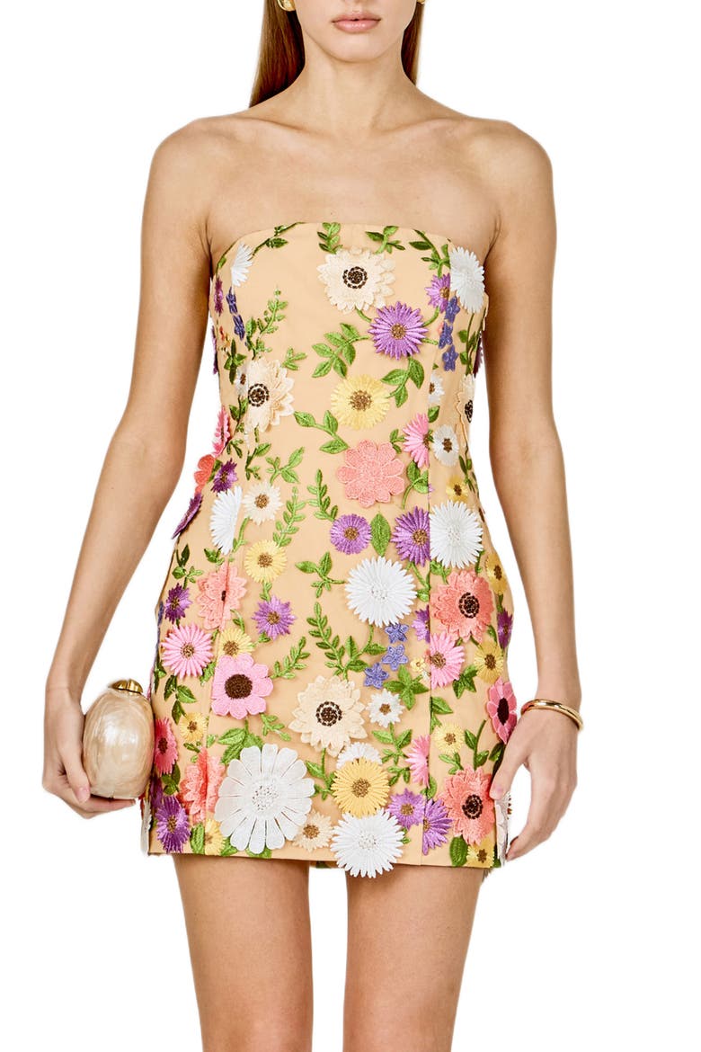 Floral Embroidered Strapless Minidress, Alternate, color, MULTI COLOR