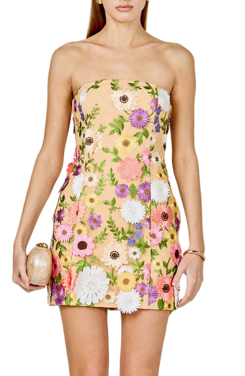 Endless Rose Floral Embroidered Strapless Minidress, Alternate, color, Multi Color