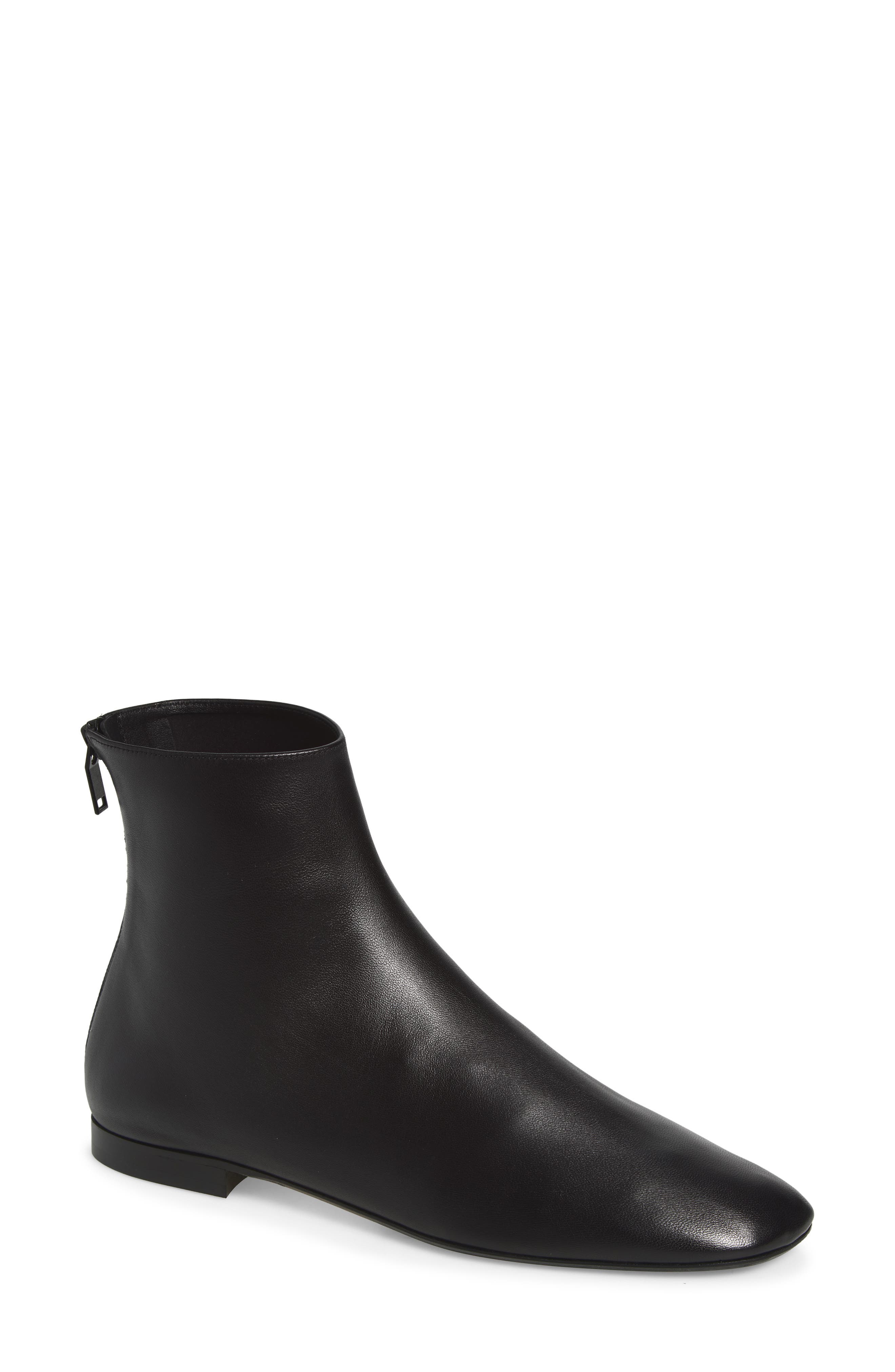 Flat Contour Leather Ankle Boot, Main, color, BLACK
